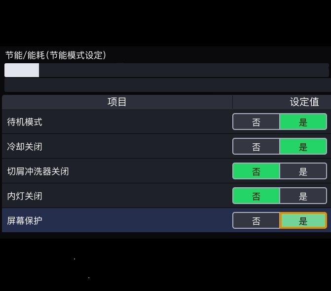 ●待机模式●切削液泵●切屑冲洗●机内灯●屏幕关闭 可自定义